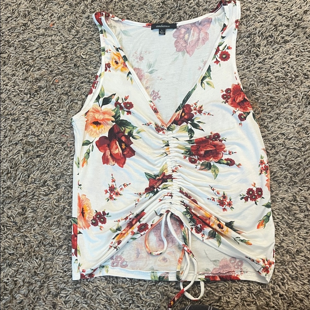 Floral Ruched Sleeveless Top